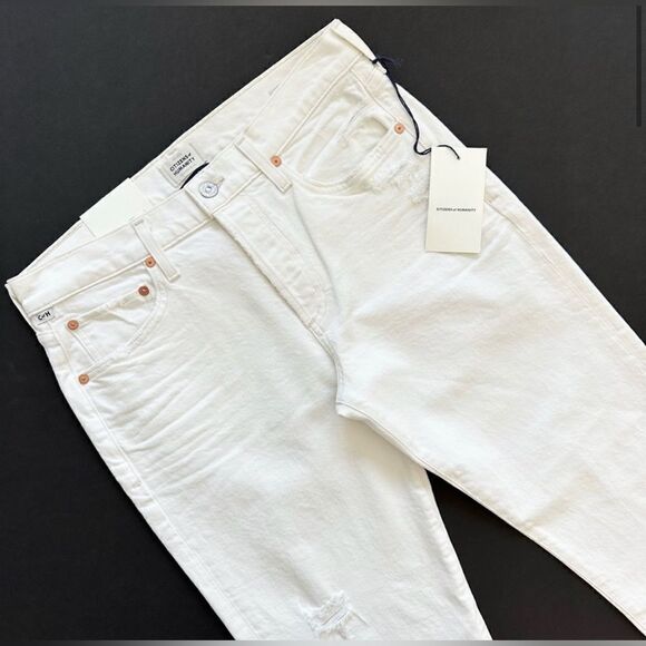 Citizens of Humanity NWT Emerson Distressed Slim Boyfriend Jeans White 25 $260 - Picture 6 of 12